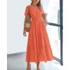 imageBTFBM Womens Summer 2025 Casual Midi Maxi Dresses Lightweight Short Sleeve V Neck Elastic Waist Boho Beach Dress PocketsOrange