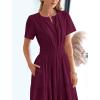 imageBTFBM Womens Summer 2025 Casual Midi Maxi Dresses Lightweight Short Sleeve V Neck Elastic Waist Boho Beach Dress PocketsWine Red