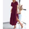 imageBTFBM Womens Summer 2025 Casual Midi Maxi Dresses Lightweight Short Sleeve V Neck Elastic Waist Boho Beach Dress PocketsWine Red