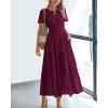 imageBTFBM Womens Summer 2025 Casual Midi Maxi Dresses Lightweight Short Sleeve V Neck Elastic Waist Boho Beach Dress PocketsWine Red