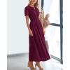 imageBTFBM Womens Summer 2025 Casual Midi Maxi Dresses Lightweight Short Sleeve V Neck Elastic Waist Boho Beach Dress PocketsWine Red