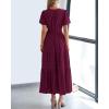 imageBTFBM Womens Summer 2025 Casual Midi Maxi Dresses Lightweight Short Sleeve V Neck Elastic Waist Boho Beach Dress PocketsWine Red