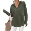 imageBTFBM Sweaters for Women Fall Winter Clothes 2025 Pocket Quarter Zip Pullover V Neck Long Sleeve Knit Trendy SweaterArmy Green
