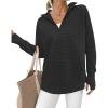 imageBTFBM Sweaters for Women Fall Winter Clothes 2025 Pocket Quarter Zip Pullover V Neck Long Sleeve Knit Trendy SweaterBlack