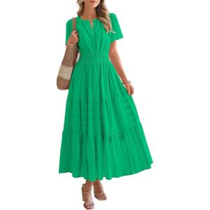 imageBTFBM Womens Summer 2025 Casual Midi Maxi Dresses Lightweight Short Sleeve V Neck Elastic Waist Boho Beach Dress PocketsBright Green