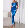 imageBTFBM Off Shoulder Bodycon Dresses for Women 2025 Summer Ruched Split Mesh Cocktail Party Club Floral Maxi DressFloral Dark Blue