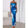 imageBTFBM Off Shoulder Bodycon Dresses for Women 2025 Summer Ruched Split Mesh Cocktail Party Club Floral Maxi DressFloral Dark Blue