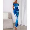 imageBTFBM Off Shoulder Bodycon Dresses for Women 2025 Summer Ruched Split Mesh Cocktail Party Club Floral Maxi DressFloral Dark Blue