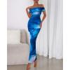 imageBTFBM Off Shoulder Bodycon Dresses for Women 2025 Summer Ruched Split Mesh Cocktail Party Club Floral Maxi DressFloral Dark Blue