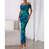 imageBTFBM Off Shoulder Bodycon Dresses for Women 2025 Summer Ruched Split Mesh Cocktail Party Club Floral Maxi DressFloral Green