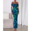 imageBTFBM Off Shoulder Bodycon Dresses for Women 2025 Summer Ruched Split Mesh Cocktail Party Club Floral Maxi DressFloral Green