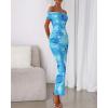 imageBTFBM Off Shoulder Bodycon Dresses for Women 2025 Summer Ruched Split Mesh Cocktail Party Club Floral Maxi DressFloral Light Blue