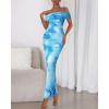 imageBTFBM Off Shoulder Bodycon Dresses for Women 2025 Summer Ruched Split Mesh Cocktail Party Club Floral Maxi DressFloral Light Blue