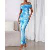 imageBTFBM Off Shoulder Bodycon Dresses for Women 2025 Summer Ruched Split Mesh Cocktail Party Club Floral Maxi DressFloral Light Blue