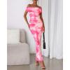 imageBTFBM Off Shoulder Bodycon Dresses for Women 2025 Summer Ruched Split Mesh Cocktail Party Club Floral Maxi DressFloral Pink