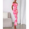 imageBTFBM Off Shoulder Bodycon Dresses for Women 2025 Summer Ruched Split Mesh Cocktail Party Club Floral Maxi DressFloral Pink