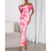 imageBTFBM Off Shoulder Bodycon Dresses for Women 2025 Summer Ruched Split Mesh Cocktail Party Club Floral Maxi DressFloral Pink