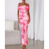 imageBTFBM Off Shoulder Bodycon Dresses for Women 2025 Summer Ruched Split Mesh Cocktail Party Club Floral Maxi DressFloral Pink