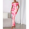 imageBTFBM Off Shoulder Bodycon Dresses for Women 2025 Summer Ruched Split Mesh Cocktail Party Club Floral Maxi DressFloral Pink