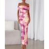 imageBTFBM Off Shoulder Bodycon Dresses for Women 2025 Summer Ruched Split Mesh Cocktail Party Club Floral Maxi DressFloral Purple