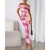 imageBTFBM Off Shoulder Bodycon Dresses for Women 2025 Summer Ruched Split Mesh Cocktail Party Club Floral Maxi DressFloral Purple