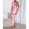 imageBTFBM Off Shoulder Bodycon Dresses for Women 2025 Summer Ruched Split Mesh Cocktail Party Club Floral Maxi DressFloral Purple