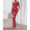 imageBTFBM Off Shoulder Bodycon Dresses for Women 2025 Summer Ruched Split Mesh Cocktail Party Club Floral Maxi DressFloral Purple Orange