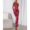 imageBTFBM Off Shoulder Bodycon Dresses for Women 2025 Summer Ruched Split Mesh Cocktail Party Club Floral Maxi DressFloral Purple Orange