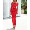 imageBTFBM Off Shoulder Bodycon Dresses for Women 2025 Summer Ruched Split Mesh Cocktail Party Club Floral Maxi DressFloral Rust Red