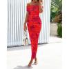 imageBTFBM Off Shoulder Bodycon Dresses for Women 2025 Summer Ruched Split Mesh Cocktail Party Club Floral Maxi DressFloral Rust Red