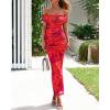 imageBTFBM Off Shoulder Bodycon Dresses for Women 2025 Summer Ruched Split Mesh Cocktail Party Club Floral Maxi DressFloral Rust Red