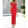 imageBTFBM Off Shoulder Bodycon Dresses for Women 2025 Summer Ruched Split Mesh Cocktail Party Club Floral Maxi DressFloral Rust Red