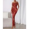 imageBTFBM Off Shoulder Bodycon Dresses for Women 2025 Summer Ruched Split Mesh Cocktail Party Club Floral Maxi DressFloral Wine Red