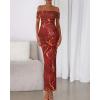 imageBTFBM Off Shoulder Bodycon Dresses for Women 2025 Summer Ruched Split Mesh Cocktail Party Club Floral Maxi DressFloral Wine Red