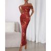 imageBTFBM Off Shoulder Bodycon Dresses for Women 2025 Summer Ruched Split Mesh Cocktail Party Club Floral Maxi DressFloral Wine Red