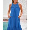 imageBTFBM Summer Halter Dresses for Women 2025 Casual Spring Hollow Out Sleeveless Boho Sundresses Beach Vacation Maxi DressBlue