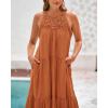 imageBTFBM Summer Halter Dresses for Women 2025 Casual Spring Hollow Out Sleeveless Boho Sundresses Beach Vacation Maxi DressBrown Orange