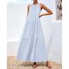 imageBTFBM Summer Halter Dresses for Women 2025 Casual Spring Hollow Out Sleeveless Boho Sundresses Beach Vacation Maxi DressLight Blue