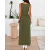 imageBTFBM Summer Maxi Dresses for Women 2025 Sleeveless Casual Ruched High Waisted Tank Long Sundress Flowy Beach Fall DressArmy Green