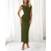 imageBTFBM Women 2025 Summer One Shoulder Bodycon Ruched Maxi Dress Slit Mesh Long Formal Cocktail Fall Wedding Guest DressesArmy Green