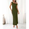 imageBTFBM Women 2025 Summer One Shoulder Bodycon Ruched Maxi Dress Slit Mesh Long Formal Cocktail Fall Wedding Guest DressesArmy Green