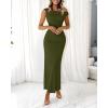 imageBTFBM Women 2025 Summer One Shoulder Bodycon Ruched Maxi Dress Slit Mesh Long Formal Cocktail Fall Wedding Guest DressesArmy Green