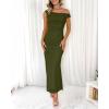 imageBTFBM Women 2025 Summer One Shoulder Bodycon Ruched Maxi Dress Slit Mesh Long Formal Cocktail Fall Wedding Guest DressesArmy Green
