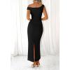 imageBTFBM Women 2025 Summer One Shoulder Bodycon Ruched Maxi Dress Slit Mesh Long Formal Cocktail Fall Wedding Guest DressesBlack