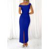 imageBTFBM Women 2025 Summer One Shoulder Bodycon Ruched Maxi Dress Slit Mesh Long Formal Cocktail Fall Wedding Guest DressesBright Blue