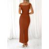 imageBTFBM Women 2025 Summer One Shoulder Bodycon Ruched Maxi Dress Slit Mesh Long Formal Cocktail Fall Wedding Guest DressesCaramel