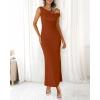 imageBTFBM Women 2025 Summer One Shoulder Bodycon Ruched Maxi Dress Slit Mesh Long Formal Cocktail Fall Wedding Guest DressesCaramel