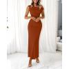 imageBTFBM Women 2025 Summer One Shoulder Bodycon Ruched Maxi Dress Slit Mesh Long Formal Cocktail Fall Wedding Guest DressesCaramel