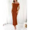 imageBTFBM Women 2025 Summer One Shoulder Bodycon Ruched Maxi Dress Slit Mesh Long Formal Cocktail Fall Wedding Guest DressesCaramel