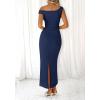 imageBTFBM Women 2025 Summer One Shoulder Bodycon Ruched Maxi Dress Slit Mesh Long Formal Cocktail Fall Wedding Guest DressesNavy